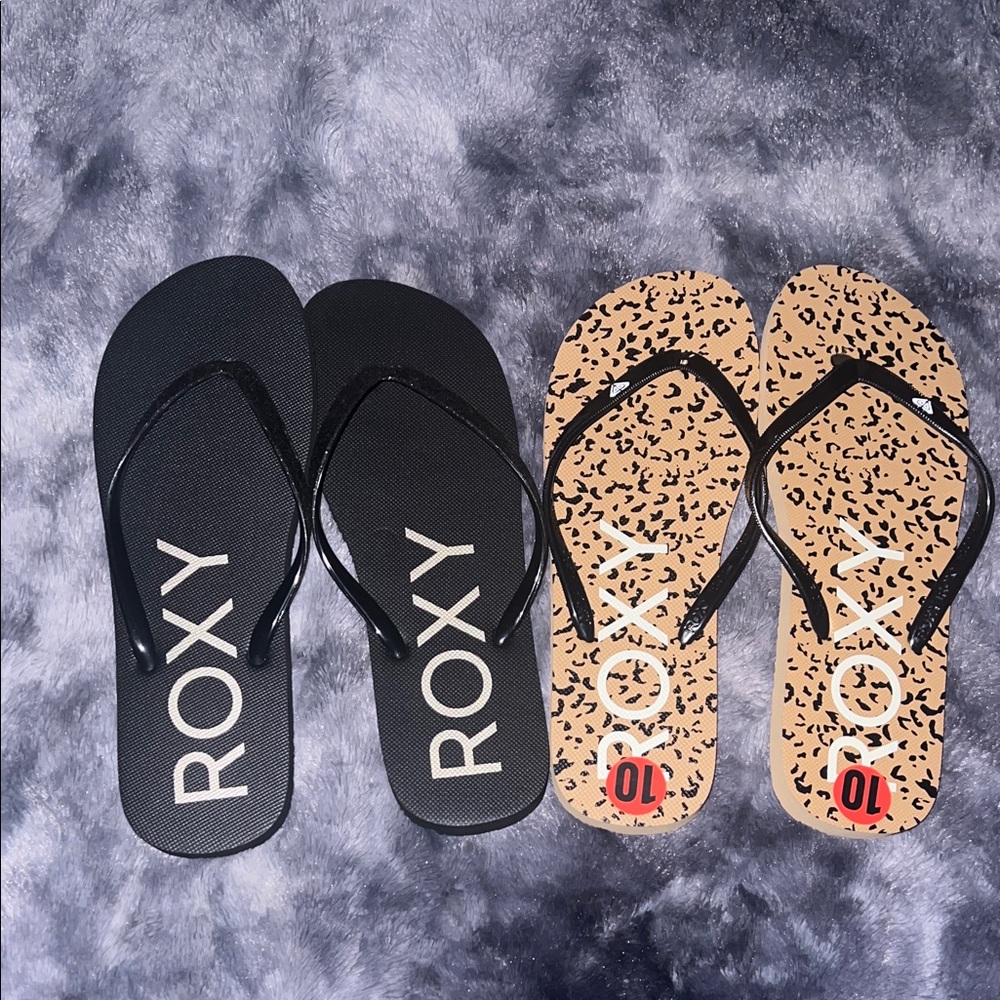 Roxy Black and Brown Flip Flops Duo